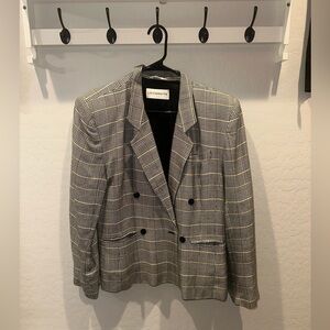 Liz Claiborne Gray Plaid Double-Breasted Sport Coat